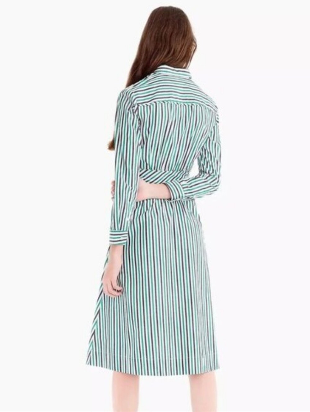 J Crew Tie Waist Shirt Dress Navy/ Green/ White Stripes Size 00 - Picture 4 of 11